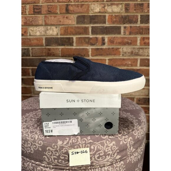 Sun Stone Men's Slip-On Sneakers Breathable Goring Round Toe Navy White 10.5 - Picture 5 of 5